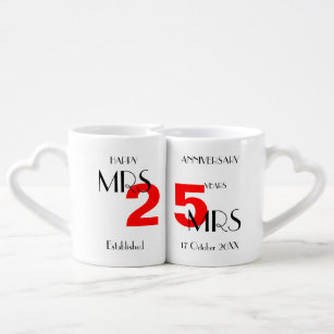 Lesbian Mrs+Mrs Anniversary 25 Years Personalised Coffee Mug Set