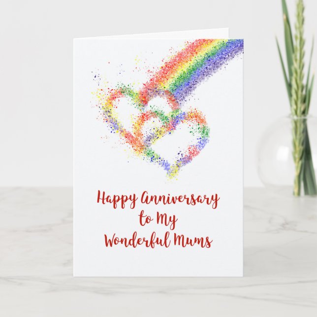 Lesbian My Mums Parents Anniversary Rainbow Hearts Card (Front)