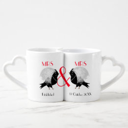 Lesbian Newlyweds Cute Love Birds Personalised Coffee Mug Set