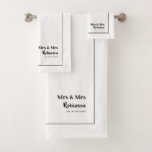 Lesbian Newlyweds Mr & Mr Personalised Bath Towel Set<br><div class="desc">Stylish Mrs and Mrs personalised towel set for the newlywed lesbian couple; in a white and black,  with editable script,  name and established wedding date</div>