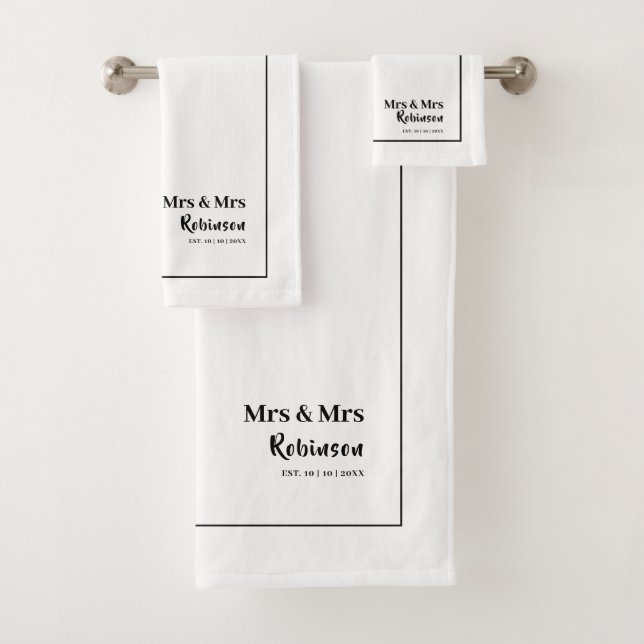 Lesbian Newlyweds Mr & Mr Personalised Bath Towel Set (Insitu)