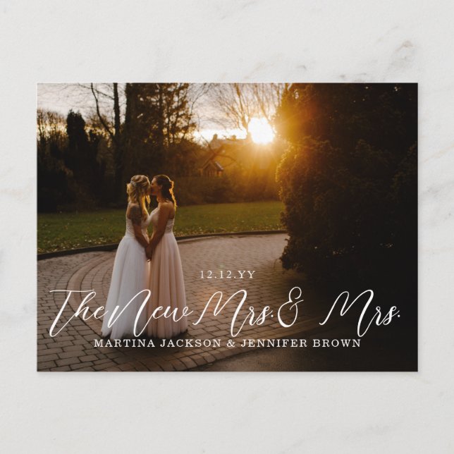 Lesbian Newlyweds Mrs. and Mrs. Photo Thank You Postcard (Front)