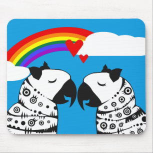 Lesbian Parrots Couple with Rainbow Mouse Mat