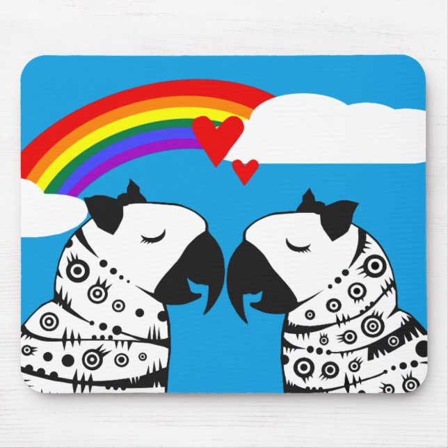 Lesbian Parrots Couple with Rainbow Mouse Mat (Front)