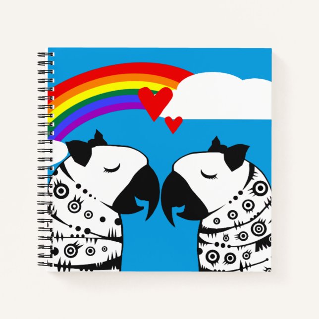 Lesbian Parrots Couple with Rainbow Notebook (Front)