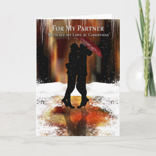 Lesbian Partner Holiday Card With Couple Kissing