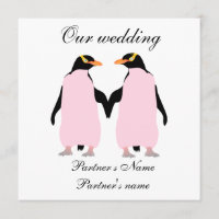 Lesbian, Pastel penguins wedding invitation