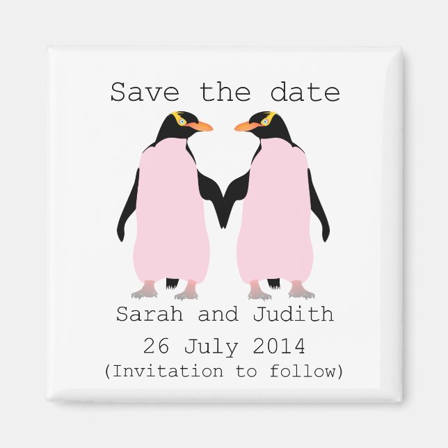 Lesbian, Penguins holding hands save the date Magnet (Front)