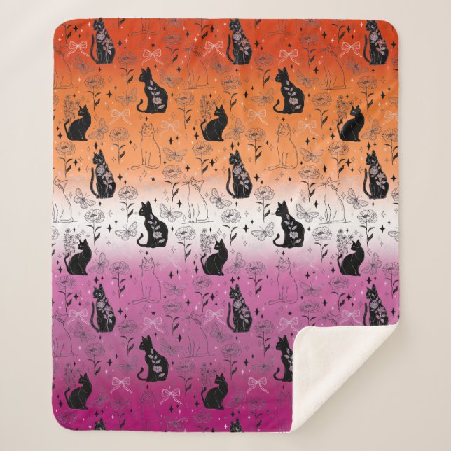 Lesbian Pride Black Cat - Mystical Witchy Sherpa Blanket (Front)