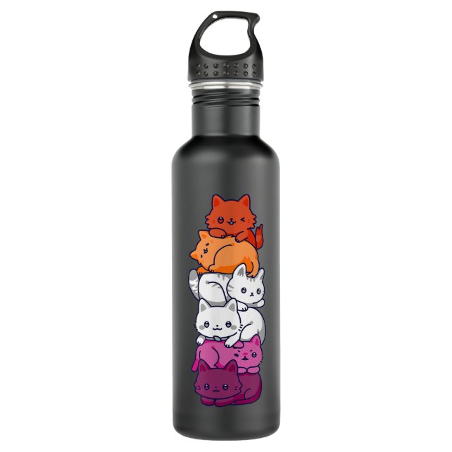 Lesbian Pride Cat LGBT Gay Flag Cute Hers and Hers 710 Ml Water Bottle (Front)