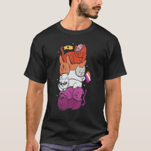 Lesbian Pride Cat LGBT Gay Flag Cute Pile Hers and T-Shirt