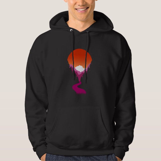 Lesbian Pride Colours Sunset Aesthetic Sapphic Les Hoodie (Front)
