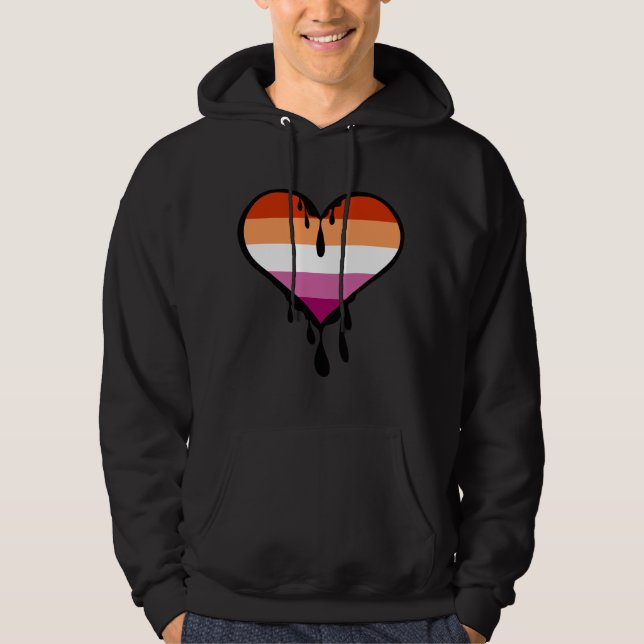 Lesbian Pride Dripping Heart Hoodie (Front)
