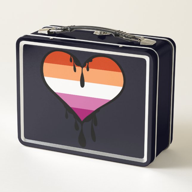 Lesbian Pride Dripping Heart Metal Lunch Box (Back)