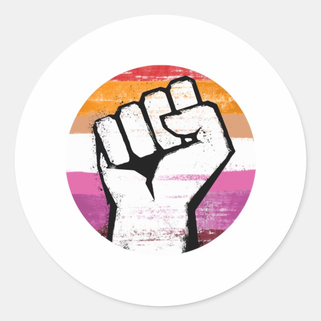 Lesbian Pride Fist Circle Print Classic Round Sticker (Front)