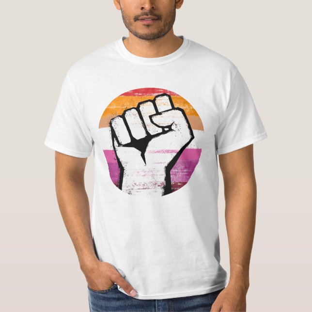 Lesbian Pride Fist Circle Print T-Shirt (Front)