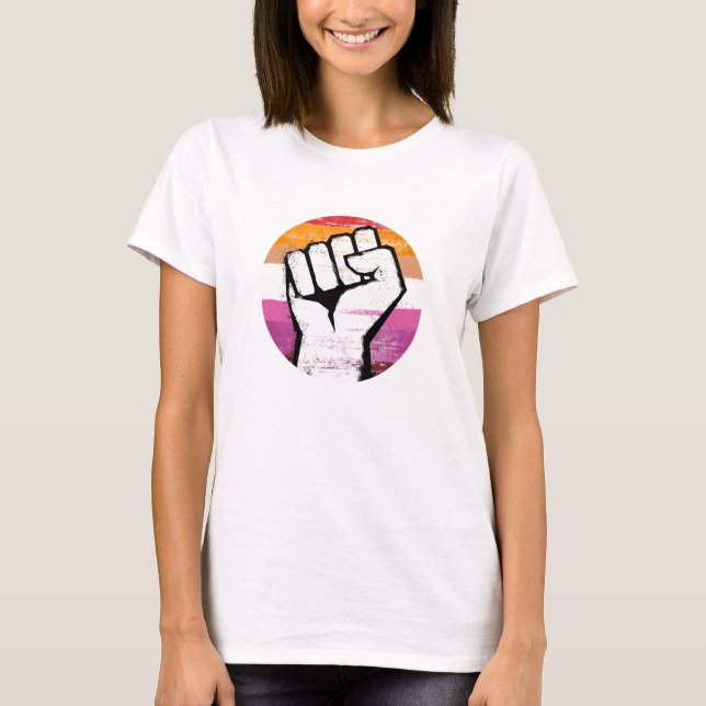 Lesbian Pride Fist Circle Print T-Shirt (Front)