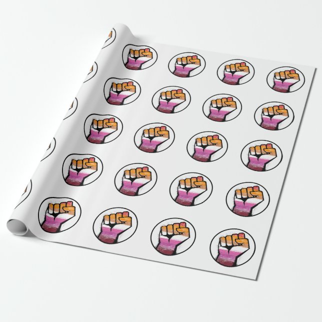 Lesbian Pride Fist Circle Wrapping Paper (Unrolled)