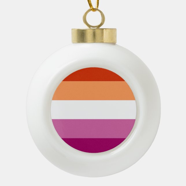 Lesbian Pride Flag (5 Stripes) Ceramic Ball Christmas Ornament (Front)