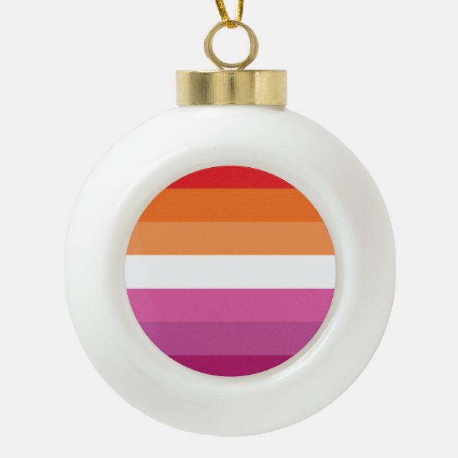 Lesbian Pride Flag Ceramic Ball Christmas Ornament (Front)