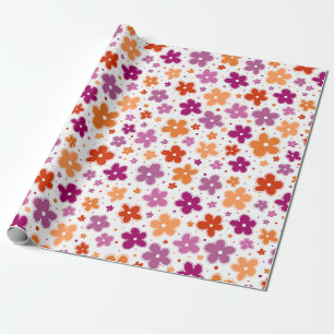 Lesbian Pride Flag Flowers Doodle Pink Red Orange Wrapping Paper