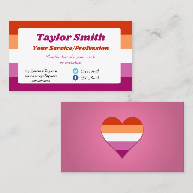 Lesbian Pride flag / heart Business Card (Front/Back)