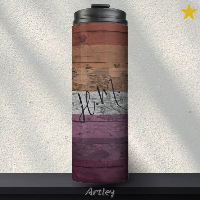 Lesbian Pride Flag LGBT Wood Grain Custom Name Thermal Tumbler (Creator Uploaded)