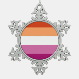 Lesbian Pride Flag LGBTQ Snowflake Pewter Christmas Ornament
