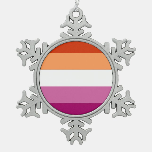 Lesbian Pride Flag LGBTQ Snowflake Pewter Christmas Ornament (Front)