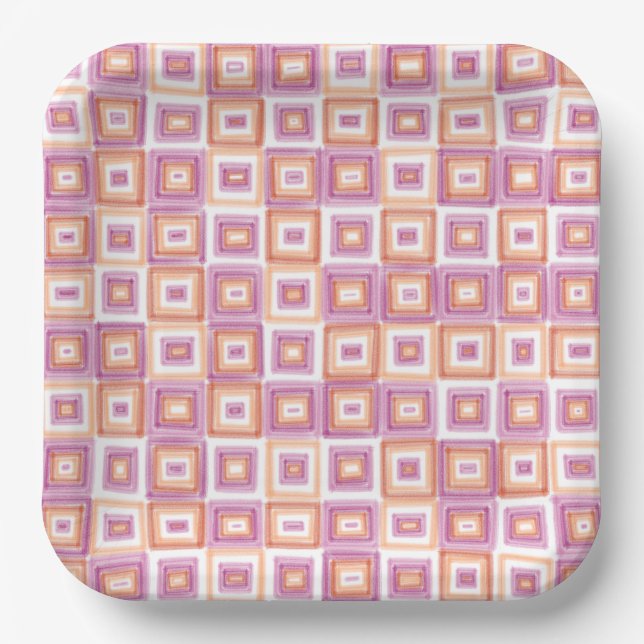 Lesbian Pride Flag Modern Art Red Orange Pink Paper Plate (Front)