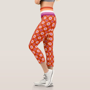 Lesbian pride flag / orange flower pattern capri leggings
