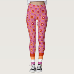 Lesbian pride flag / pink flower pattern leggings