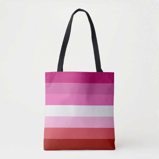 Lesbian Pride Flag Pink, White, Red Stripes Tote Bag (Front)