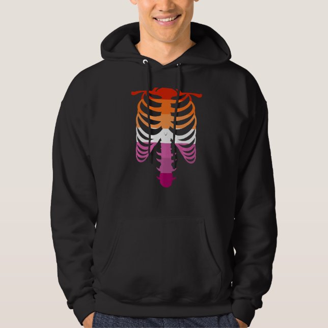 Lesbian Pride Flag  Skeleton Lesbian Hoodie (Front)