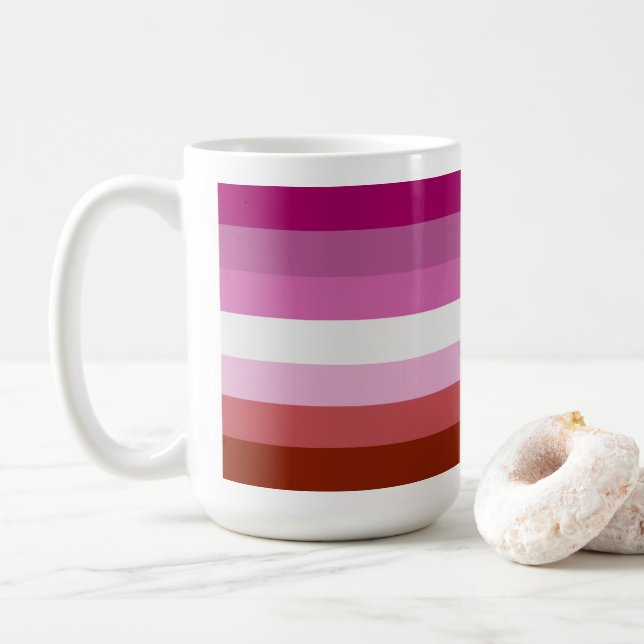 Lesbian Pride Flag Stripes Coffee Mug (With Donut)
