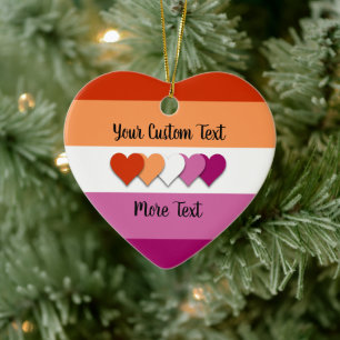 Lesbian pride flag with text ceramic tree decoration