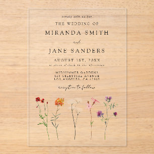Lesbian Pride Floral Wedding Acrylic Invitations