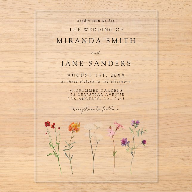 Lesbian Pride Floral Wedding Acrylic Invitations (Front)
