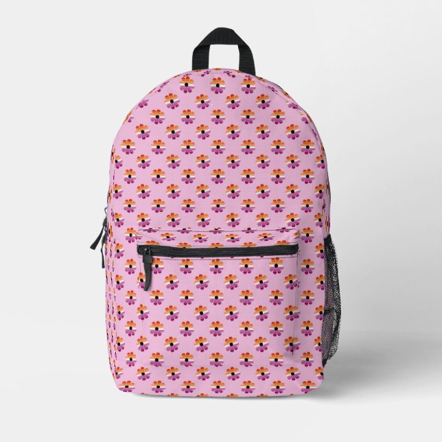 Lesbian Pride Flower Pattern LGBTQIA Pride 2024 Printed Backpack (Front)