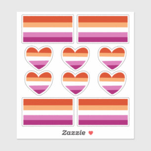 Lesbian Pride Heart and Flag Stickers