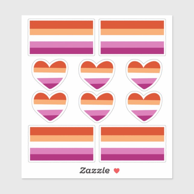 Lesbian Pride Heart and Flag Stickers (Sheet)
