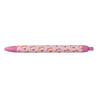 Lesbian Pride Heart Pattern Black Ink Pen