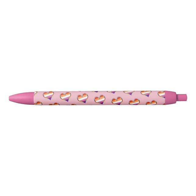 Lesbian Pride Heart Pattern Black Ink Pen (Front)