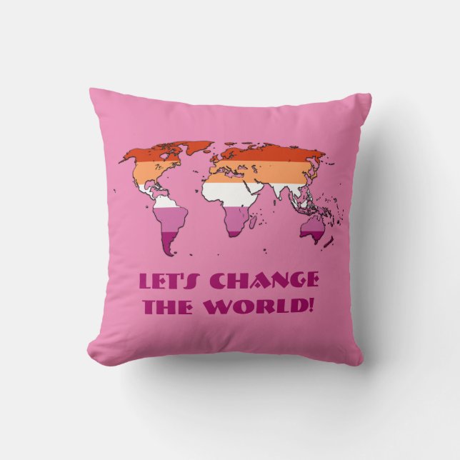 Lesbian Pride Map of The World Throw Pillow (Front)