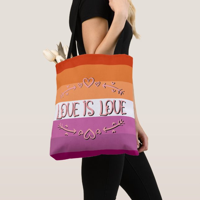 Lesbian Pride Month Love is Love Tote Bag (Close Up)