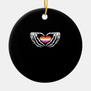 Lesbian Pride Skeleton Halloween Wlw Goth Heart Cl Ceramic Tree Decoration