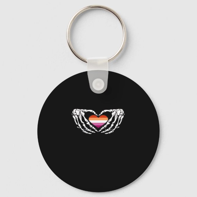 Lesbian Pride Skeleton Halloween Wlw Goth Heart Cl Key Ring (Front)