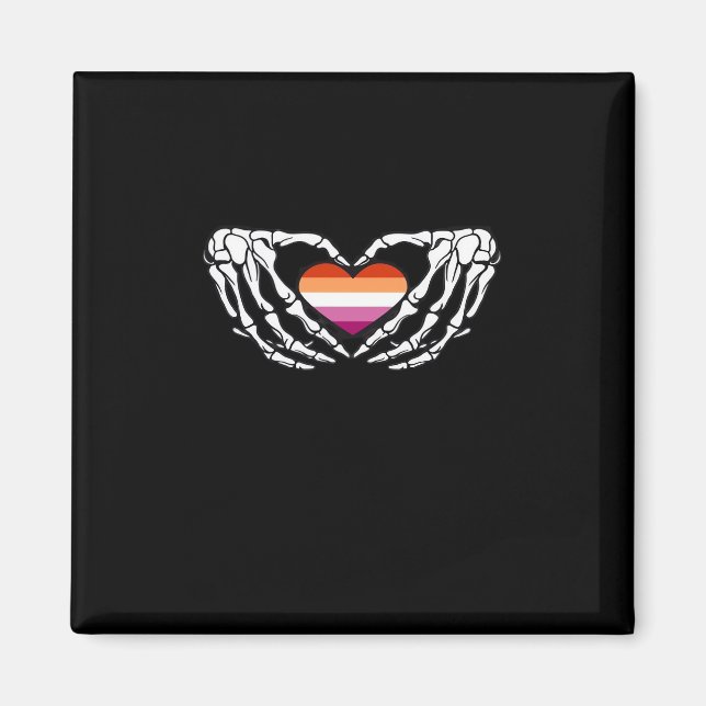 Lesbian Pride Skeleton Halloween Wlw Goth Heart Cl Magnet (Front)