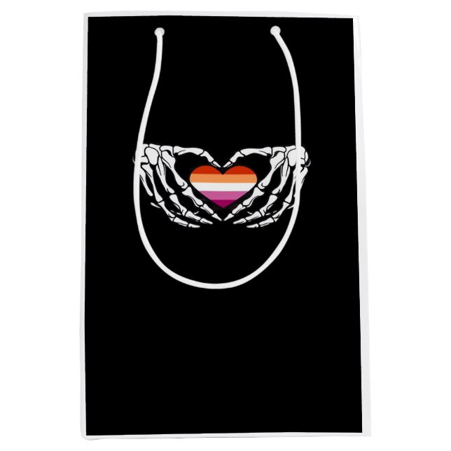Lesbian Pride Skeleton Halloween Wlw Goth Heart Cl Medium Gift Bag (Front)