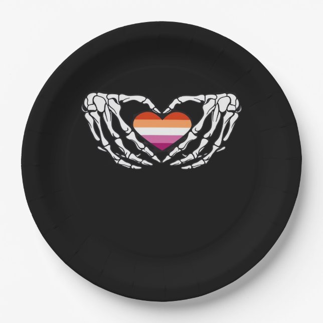 Lesbian Pride Skeleton Halloween Wlw Goth Heart Cl Paper Plate (Front)